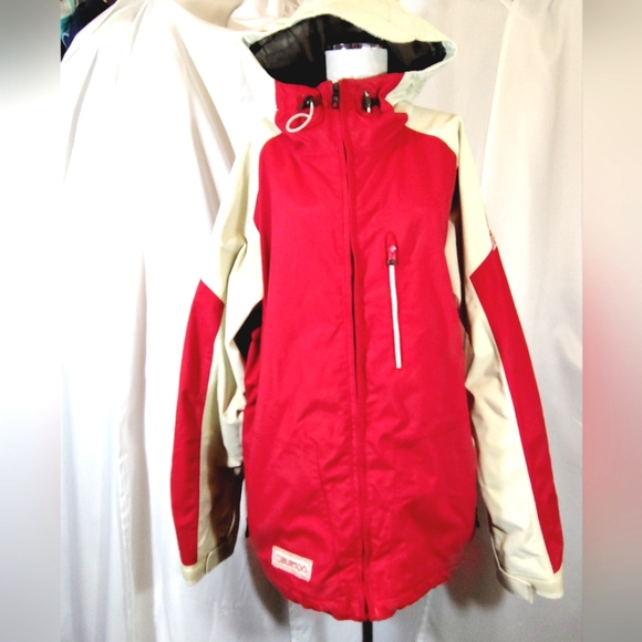 Burton Other - Burton Waterproof Rain/Snow Jacket, Men Red+ Cream, ZipUp, Hood,vZip Pckts, L